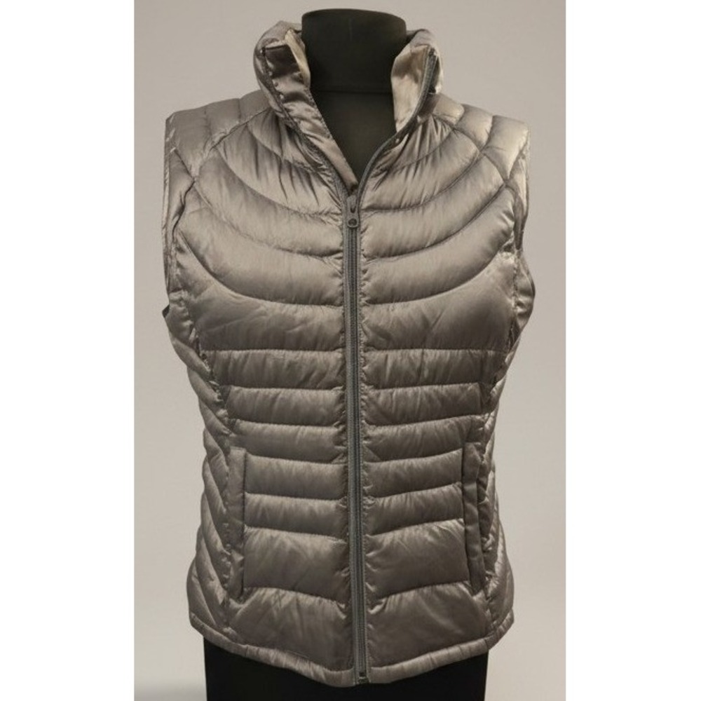 Bernardo Women's Gray Goose Down Puffer Vest Medium Quilted Zip Front